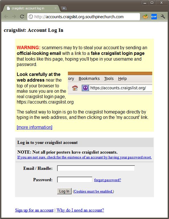 Craigslist Phishing Scam PC View