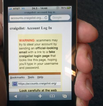 Craigslist Phishing Scam iPhone View