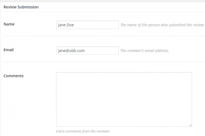 Review Submission box on the Edit Post page that contains reviewer contact details