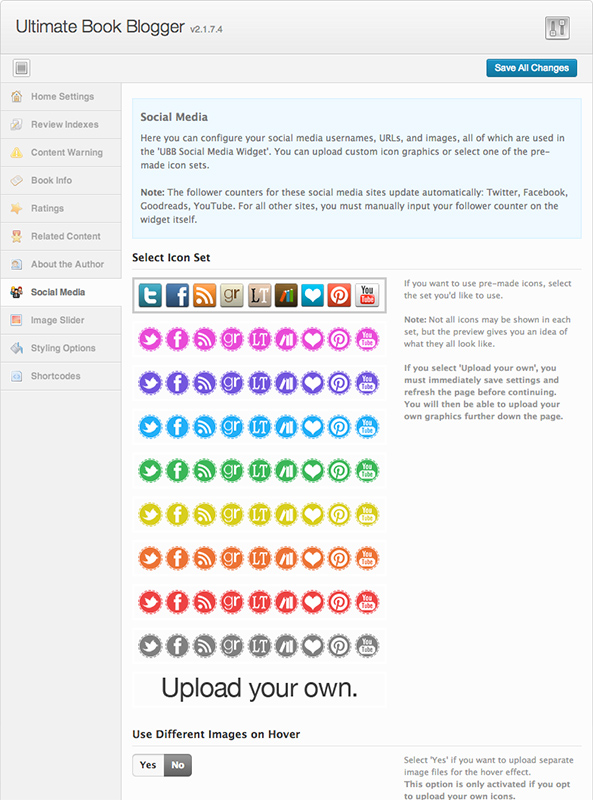 Ultimate Book Blogger Plugin - Social Media Settings - Nose Graze Shop