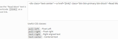 Use placeholders to change the text and HTML for the "read more" button