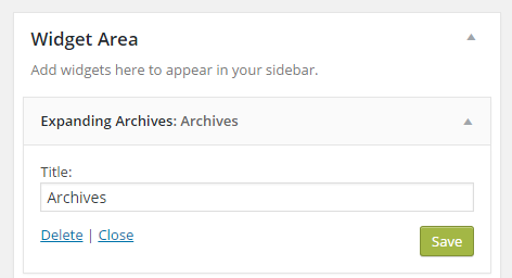 A screenshot of the Expanding Archives widget settings