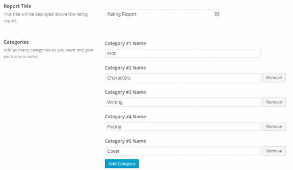 Rating report settings panel