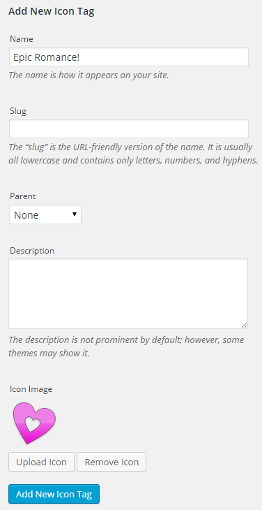Form for creating a new icon tag