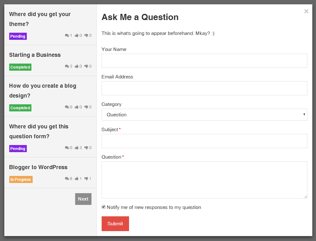 Ask Me Anything modal box