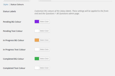 Colour pickers for customizing the status colours