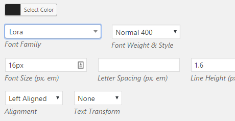 Typography selection with Google Fonts